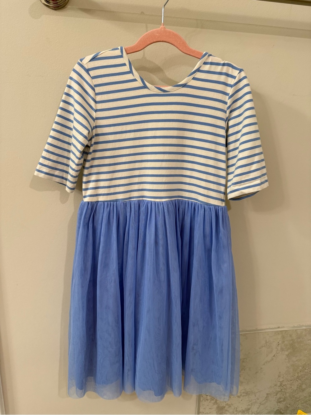 Hanna Andersson Cream and Blue Striped Bodice with Blue Tulle Skirt